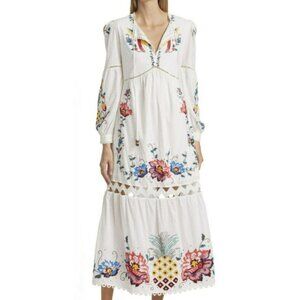 Farm Rio Macaw Cross-Stitch Embroidered Maxi Dress NWOT Size Small